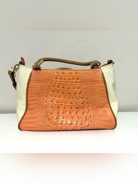 Brahmin Ruby Creamsicle Andes Satchel Handbag, Coral and Cream